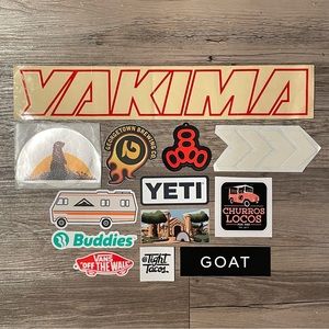 Bundle of Assorted Stickers from YETI, Vans, Yakima, GOAT, Nike ACG, Buddies